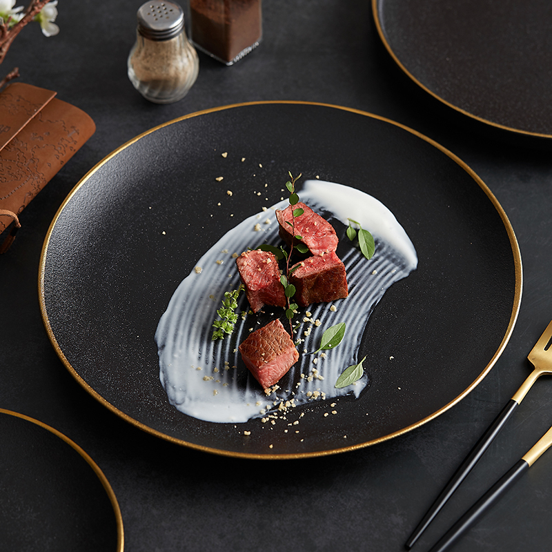 Steak Western Food Pasta Plate High-End Creative Black Frosted Steak Plate Home Dish Plate Trendy Ceramic Tableware