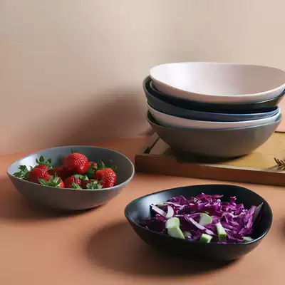 Light bowl matte creative shallow plate plate shallow soup plate 8 inch hipster household pink blue red ins solid color light Bowl