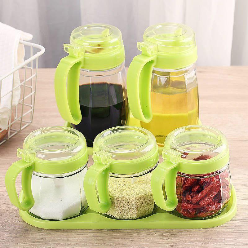 Kitchen supplies Household glass oil pot Seasoning pot Seasoning box Salt jar Seasoning bottle Vinegar bottle Seasoning combination set