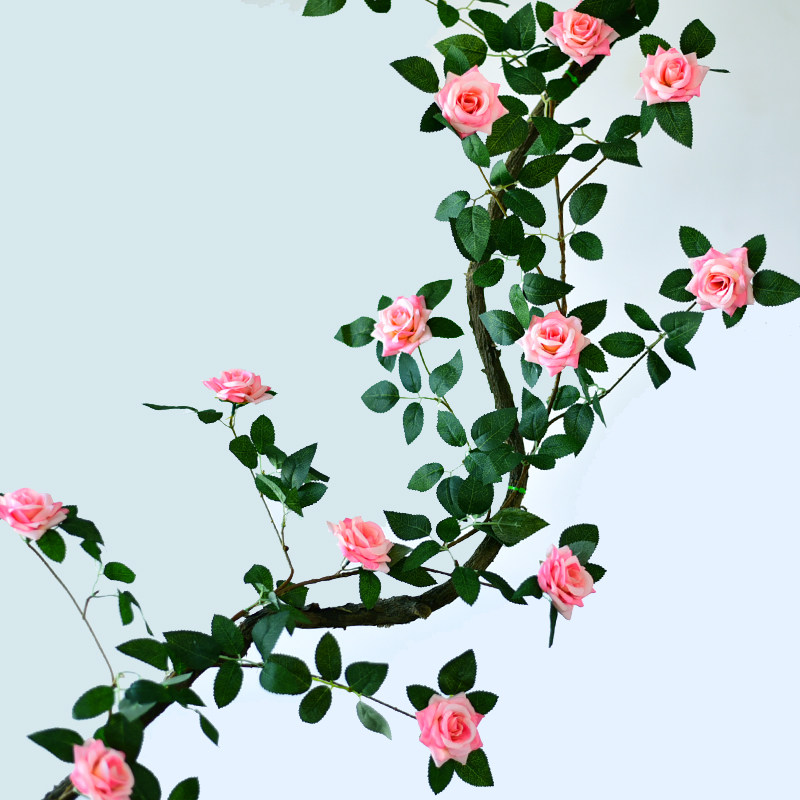 Simulation Rose Fake Flowers Vines Air Conditioning Duct Shelter of Vine Plant Plastic Decoration Flowers Vines Balcony Wall Green Plant