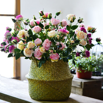 Simulation rose bouquet silk flower fake flower plastic flower Living room decoration flower dried flower single desktop high-grade feel