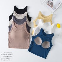 Threaded Modell Qi belt Chest Cushion Exposed Navel Tank Vest Woman Summer Free of hitchhiking in bra cups