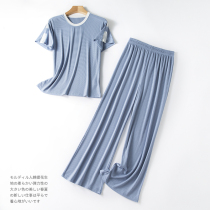 2022 new spring and autumn Modeir people cotton short sleeve long pants suit womens thin loose sleepwear home clothes Home Two sets