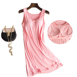 Modal padded vest gown nightgown ສໍາລັບແມ່ຍິງບໍ່ມີ rims bra cup all-in-one ບາງໃນ pajamas ເຮືອນໃສ່ summer