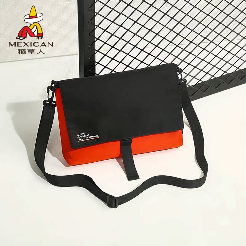 Scarecrow men's bag canvas casual tide brand messenger bag small personality lightweight sports student hit color messenger bag tide