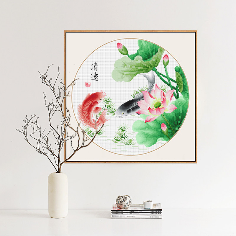 Hanging aisle lotus lotus cross stitch 2022 new embroidered living room small pieces for home embroidery with more fish handmade every year