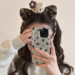 Cute Plush Leopard Print Kitty Headband Autumn and Winter Cartoon Kt Cat Headband Face Wash Makeup Press Hairpin Hair Accessories