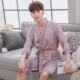 Mùa xuân và mùa thu Mùa hè Các cặp vợ chồng Áo choàng cho nam Bộ đồ ngủ nữ ngắn tay áo dài tay áo băng lụa áo choàng lụa ngủ đẹp