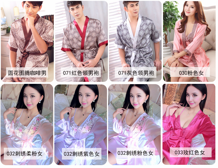 Áo ngủ lụa nam và nữ đồ ngủ đôi mùa xuân và mùa thu sling váy ngủ ngắn tay mỏng phần băng lụa áo choàng mùa hè bộ đồ đôi cho các cặp vợ chồng
