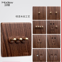 Hampton walnut vintage wood grain color 86 household widened five-hole bed and breakfast switch socket panel Chinese and Japanese personality