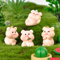 Watermelon-Eating Pig Doll Resin Ornament Childrens Birthday Gift Succulent Potted Plant Decoration Birthday Baking Cake Ornament