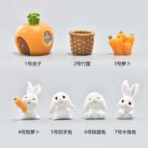 Cartoon Small White Rabbit Carrot House Gardening Plant Resin Pendulum Piece Birthday Gift Baking Cake Dress Trinket