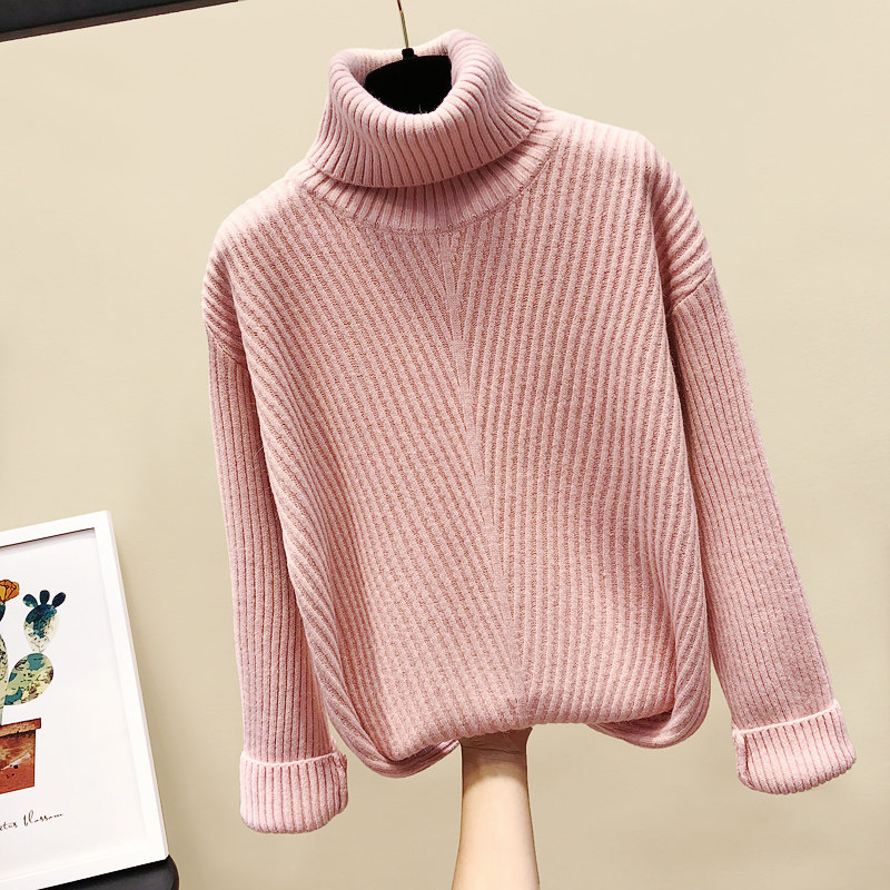 Turtleneck sweater women's 2021 spring and autumn new Korean version loose twist pullover sweater student thickened base top