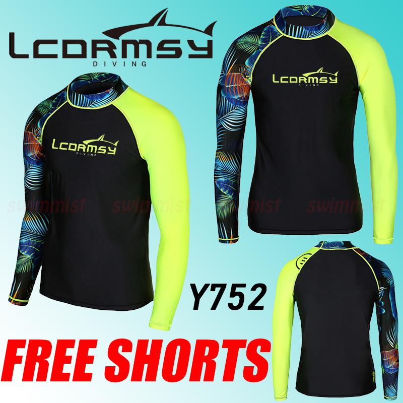 MEN/'S RASH GUARD BEACH LONG SLEEVE SURF WETSUIT SWIM TOP SHIRTS Y751+FREE SHORTS