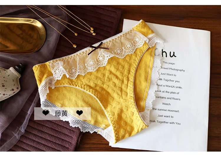 [4 cái miễn phí vận chuyển] Phụ nữ Nhật Bản dễ thương sinh viên cotton tinh khiết trang trí ren cô gái giữa eo quần sịp eo thấp - Tam giác