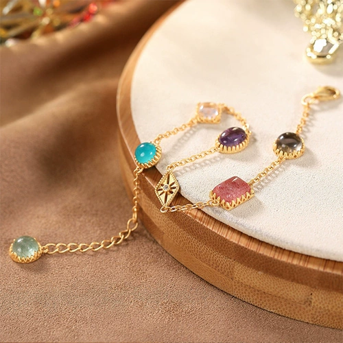 Инкрустация камня, браслет, натуральный кварц, ювелирное украшение, аксессуар, яркий броский стиль