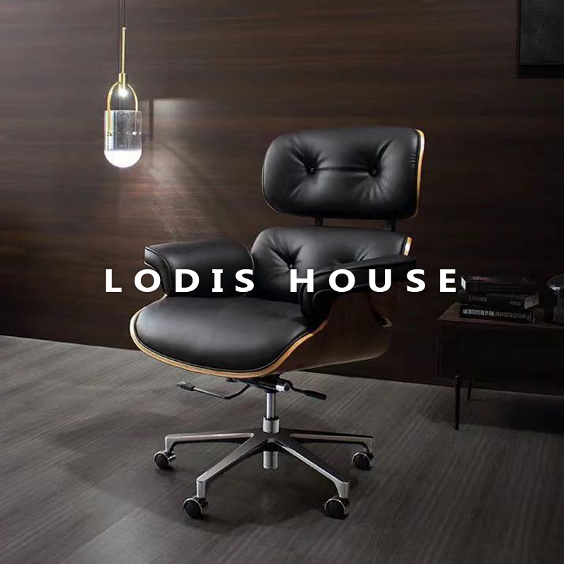 eame leather boss chair Reclining computer chair Big chair Eames chair Home office chair Study living room recliner