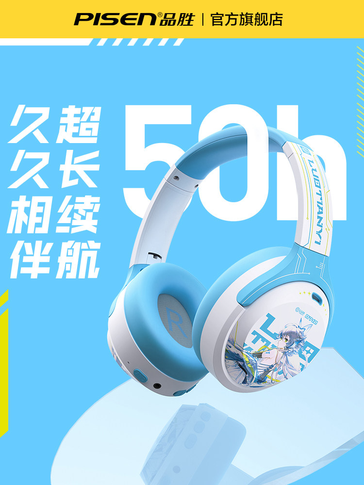Pinsheng Luotianyi Over-Ear Bluetooth Headphones Wireless Noise-Canceling Anime Collaboration