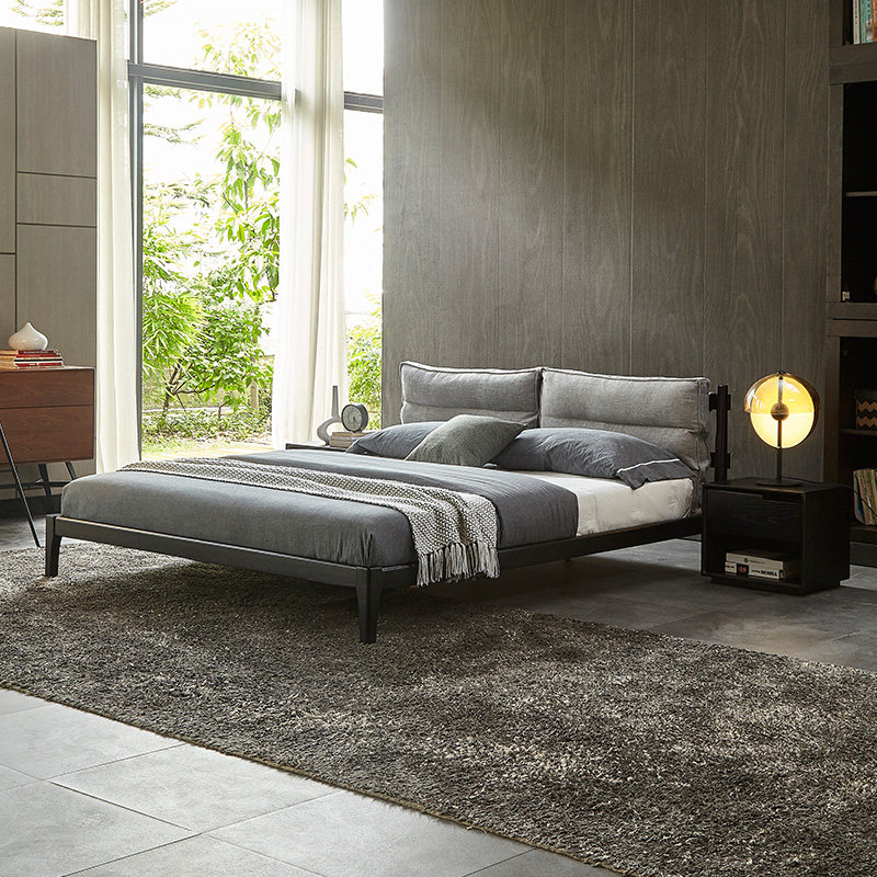 Nordic full solid wood bed Twin Beds 1 5 m Modern Minimalist Bed Master Bedroom 1 8 m Soft rely on a Japanese style cloth art bed