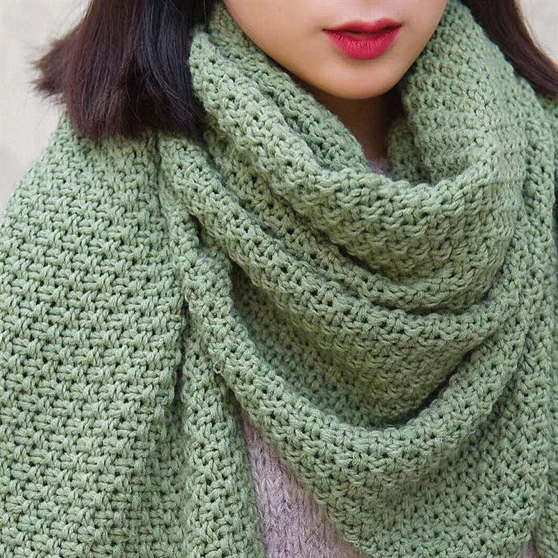 Peijin big triangle towel women's autumn and winter new thick-line knitted wool scarf plus thickened shawl warm