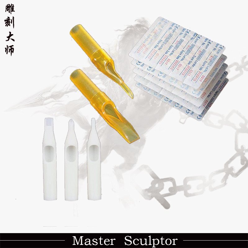 Yellow transparent needle mouth disposable tattoo needle nozzle universal round open seal closed diamond needle blast