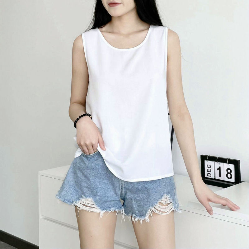 Summer Cotton Silk Sleeveless Top, Large Size, Solid Color, Can Be Worn Outside, Thin Rayon Sleepwear Vest, Base Shirt for Women