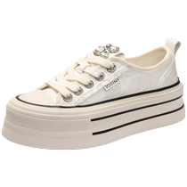 Zhuoshini canvas shoes for women 2024 autumn new style breathable and versatile low-top casual shoes thick-soled flat shoes