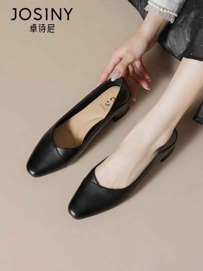 Zhuoshini Women's Leather Shoes 2025 Autumn New French Style Chunky Heel Commuting Shoes Pointed Toe Elegant and Beautiful Shallow Mouth Single Shoes