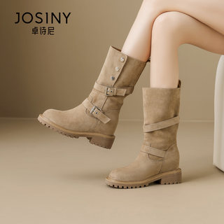卓诗尼厚底长靴子女2025秋季新款复古西部牛仔靴粗跟内增高骑士靴