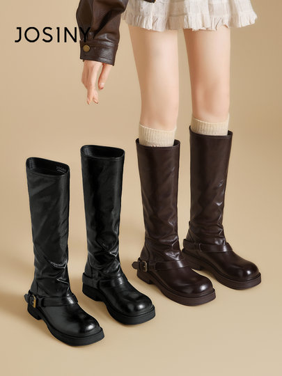 Ботинки Zhuoshini, высокие женские сапоги, новинка 2025 года, длинные сапоги Melard, ботинки-полусапоги на плоской подошве, высокие сапоги для верховой езды.