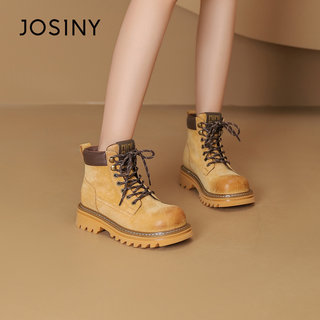卓诗尼马丁靴女英伦风秋冬短靴新款大黄靴2025超火厚底西部牛仔靴
