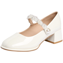 Zhuoshini thick heel single shoes for women 2024 autumn new versatile commuter womens shoes pearl buckle fashion Mary Jane
