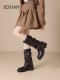 Zhuosini Maillard Stiefel Damen 2025 neue Herbst- und Winterstiefel braune Hosenstiefel dicker Absatz erhöhte Florstiefel