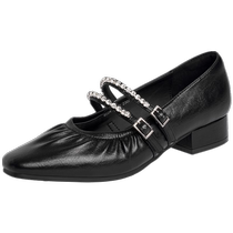 Zhuo Shini autumn small fragrance womens shoes rhinestone strap French mid-heeled shoes shallow mouth square toe retro womens shoes