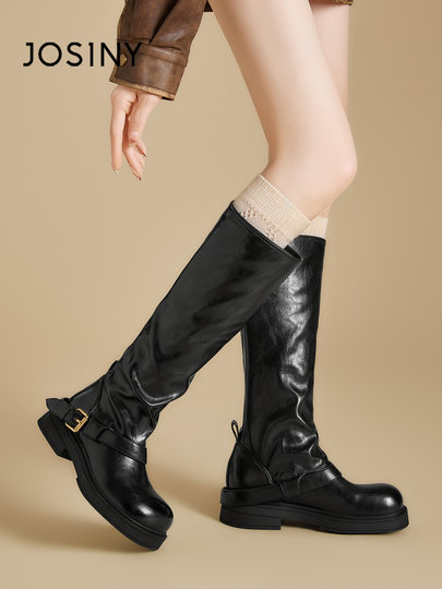 Ботинки Zhuoshini, высокие женские сапоги, новинка 2025 года, длинные сапоги Melard, ботинки-полусапоги на плоской подошве, высокие сапоги для верховой езды.