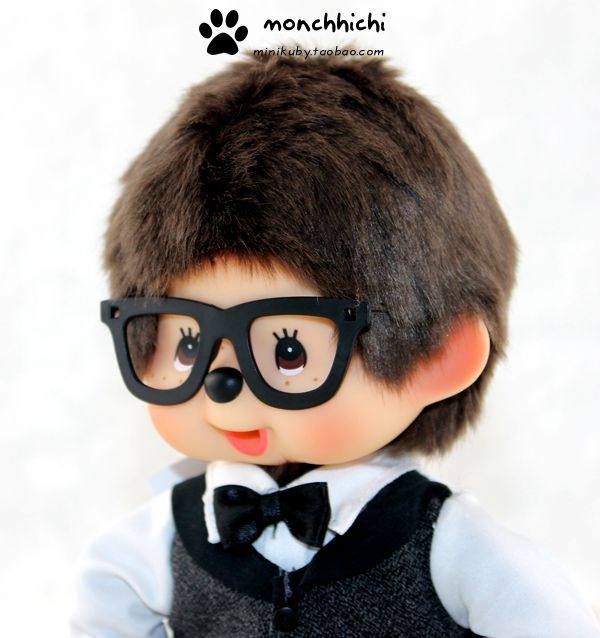 Japan genuine genuine Monchy, Monchhichi wearing glasses doctor housekeeper boy coffee 20 cm