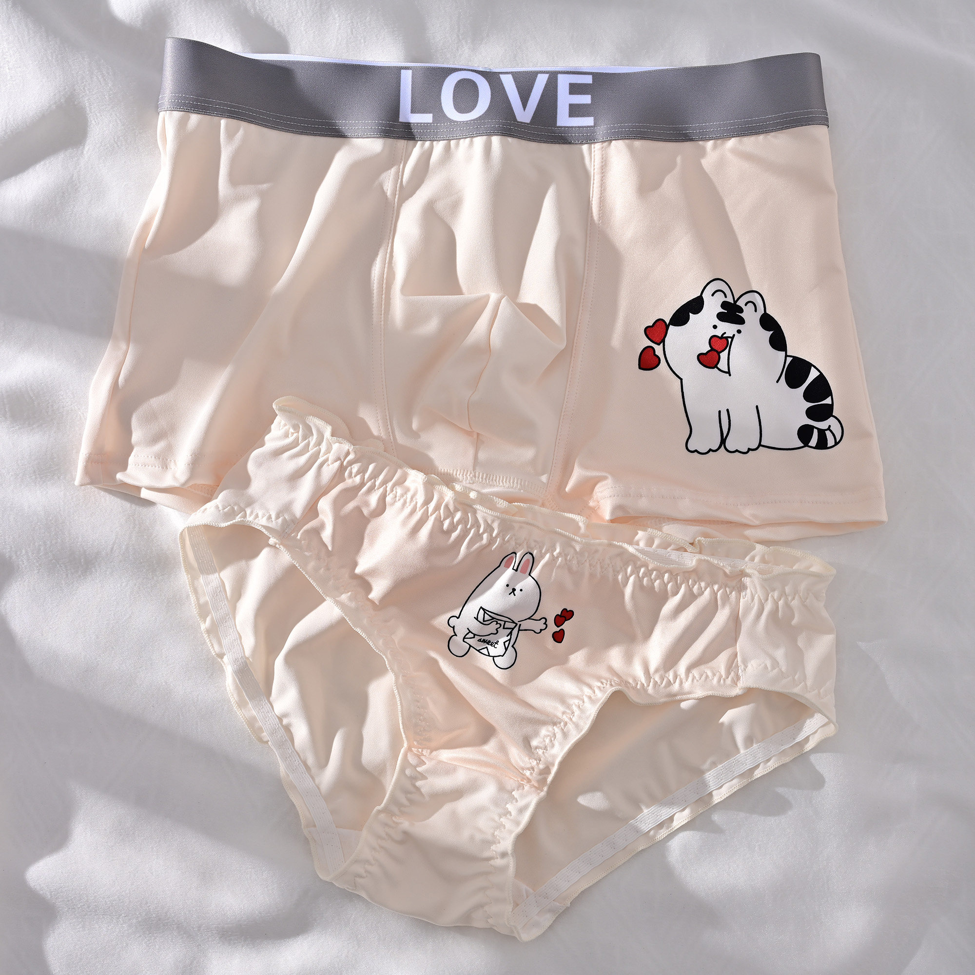 Anchao couple's underwear one man and one woman's milk oil color cute tiger cartoon sexy kit lingerie pure cotton crotch