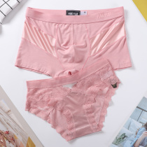 2-pack couple panties Sexy temptation mens pure cotton four corners womens transparent lace triangle passion underwear set