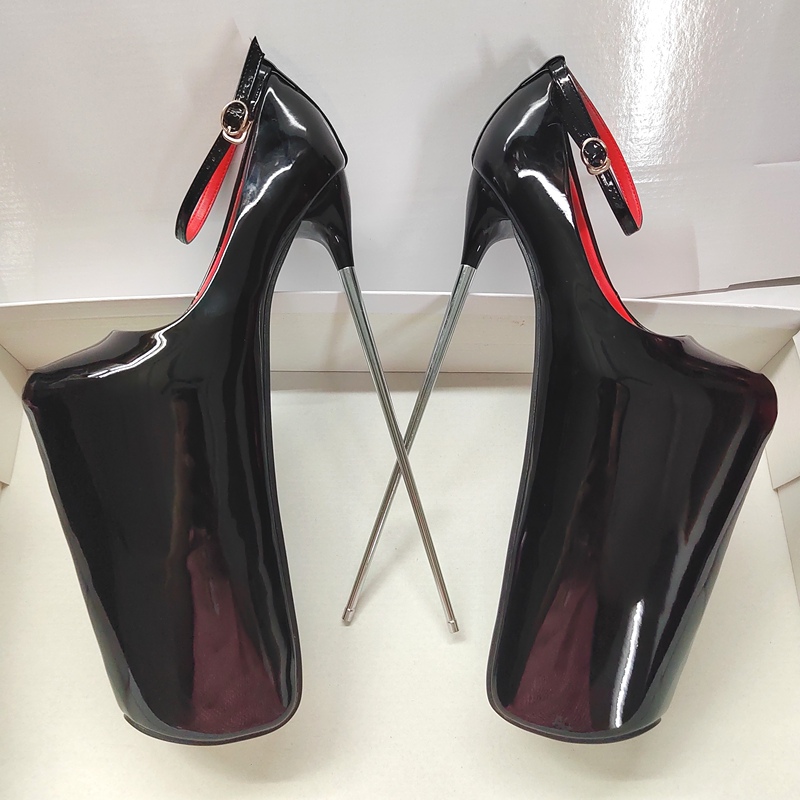 Ultra-High Stiletto Heels 30cm Black Patent Leather Large Size Sexy Single Shoes Women's Shoes Sky-High 22cm Red High Heels