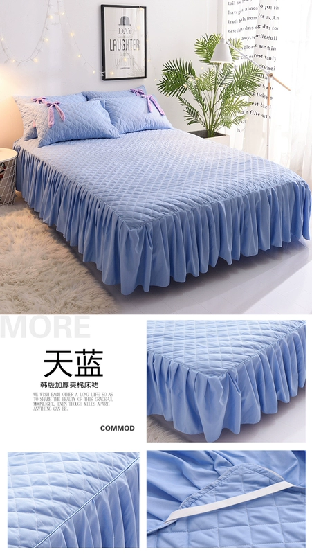 Công chúa Hàn Quốc lá dày bông giường bedspread váy sen ren một mảnh rắn không trượt nệm bìa bảo vệ 1.8m - Váy Petti 	chân váy giường