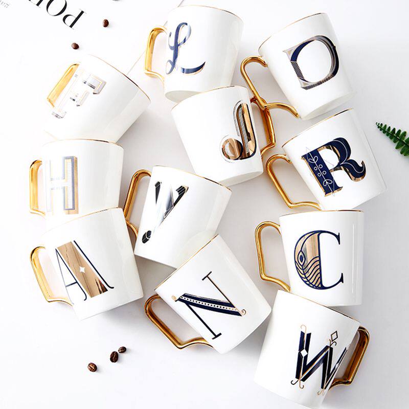 Romantic breeze Nordic wind ceramic cup English letter cup depicts Phnom Penh coffee cup couple breakfast cup