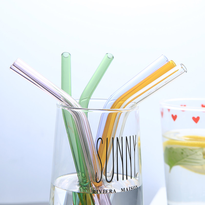 Romantic Breeze Ins Wind Colored Glass Straws Transparent Elbow Straws Children Juice Milk Tea Creative Straws