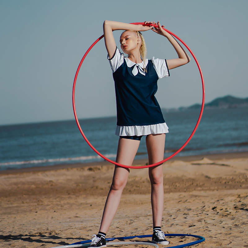 Li Xiaodining 2021 Summer new dolls collar conservative Two-style Chater Slim Student Swimsuit Woman Cute Three Sets