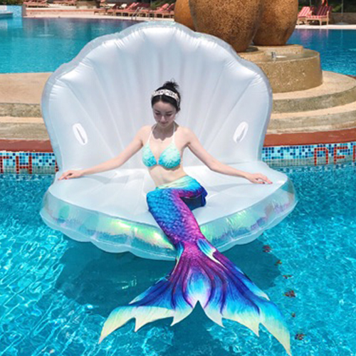 Inflatable shell floating row Pearl scallop sofa floating bed air cushion inflatable shell silver color edge photography props