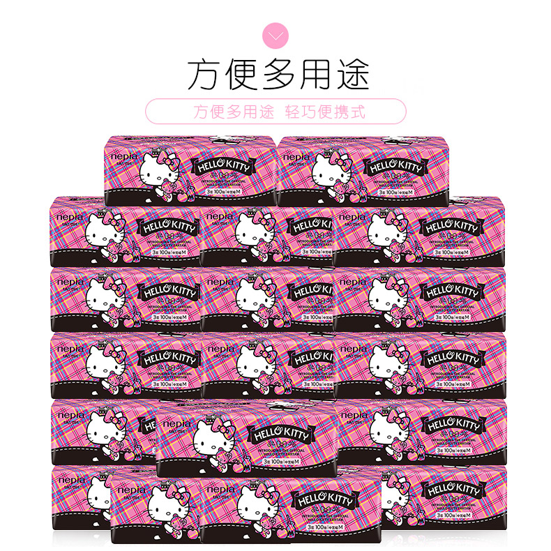 Gia đình giấy Ni Flo cài đặt helloKitty Gió Anh 3 lớp 100 bơm 10 gói phim hoạt hình giấy mặt có thể tháo rời - Sản phẩm giấy / Khăn giấy ướt khăn giấy vuông emos