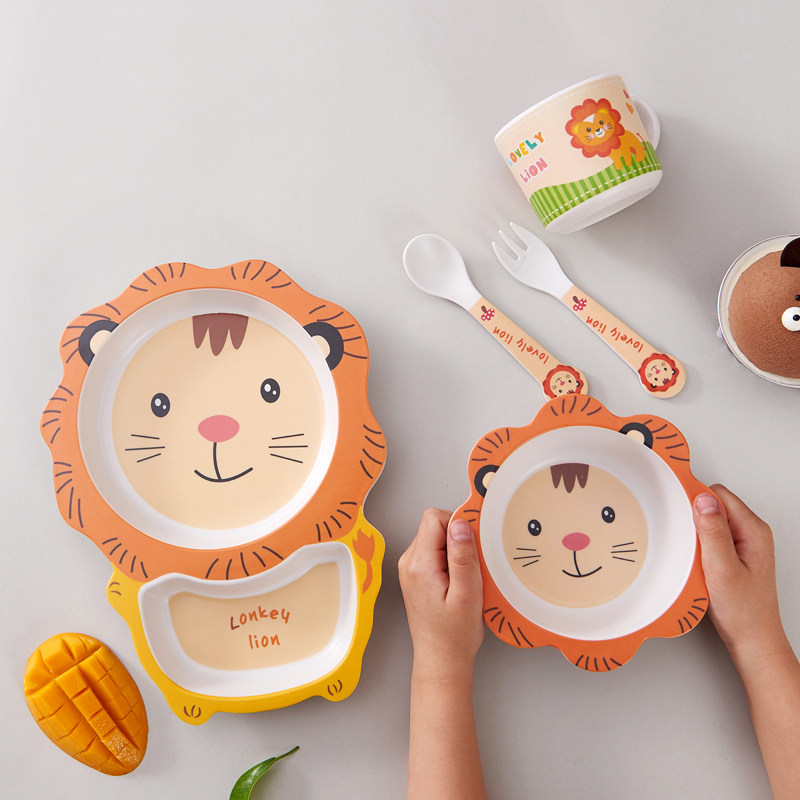Papa Bears Bamboo Fiber Cutlery Sets Group Panda Cartoon Children Dinner Plate Home divided Baby Eating Bowls Spoon Creativity