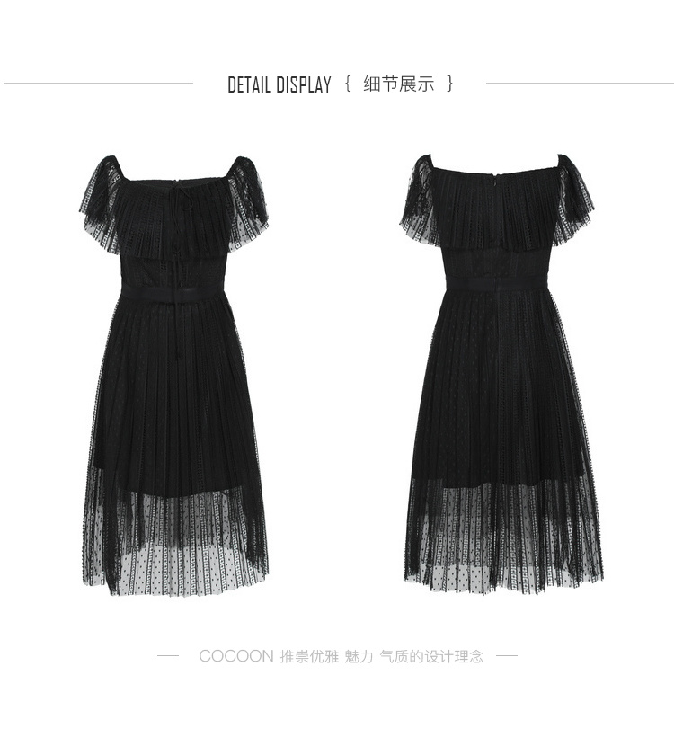 Cocoon Mall với cùng một đoạn 19 mùa hè mới của phụ nữ mảnh mai eo cổ áo xếp li váy lưới - Váy eo cao 	váy thắt eo