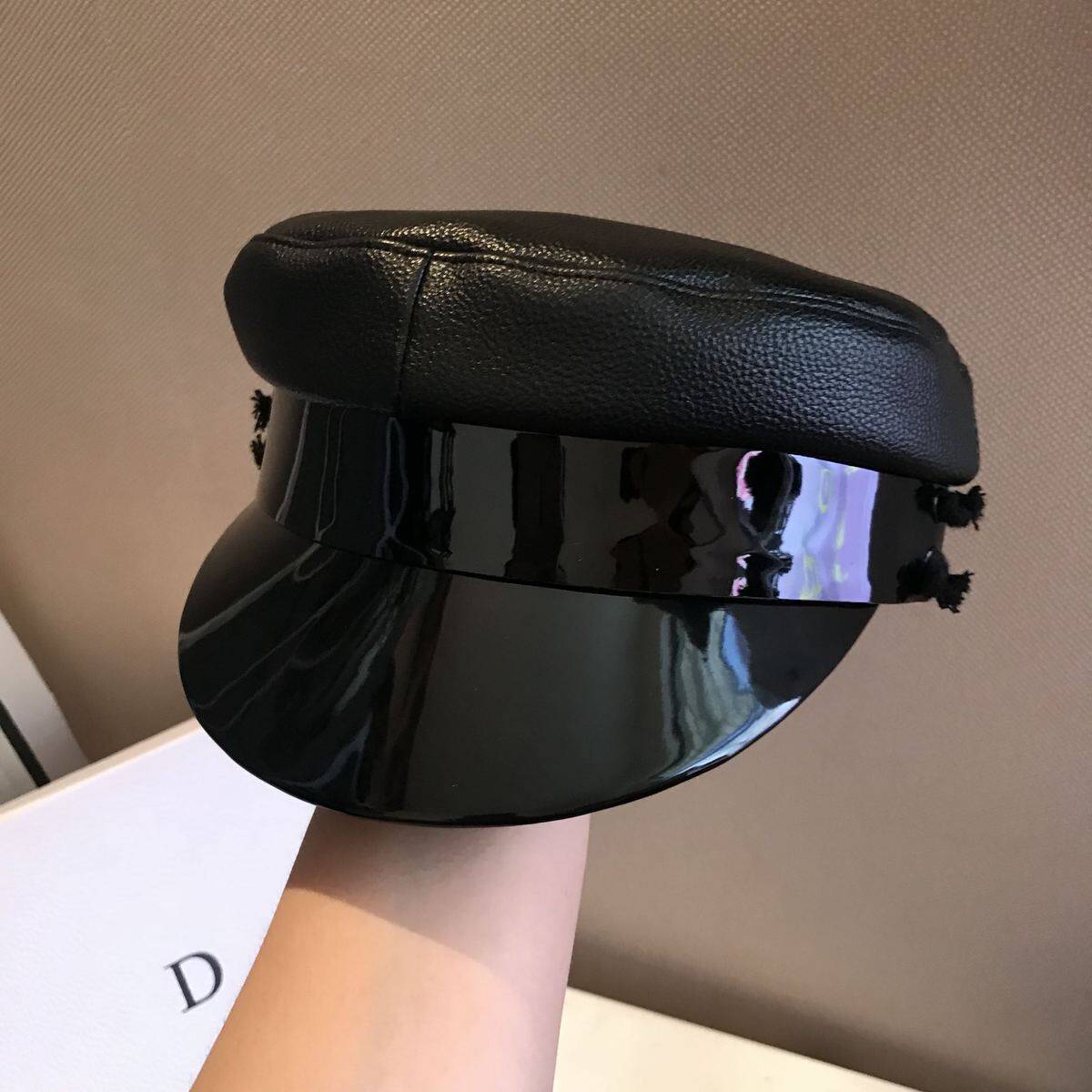 European and American stars with the same wave leather cap black anise duck tongue hat Inron male and female 100 hitch casual painter Berehat winter