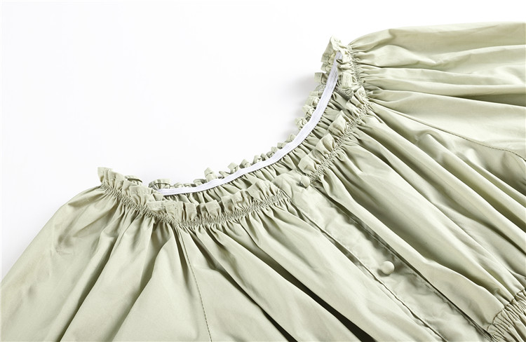 VK旗艦店 韓系氣質收腰一字領露肩口袋襯衫長袖洋裝