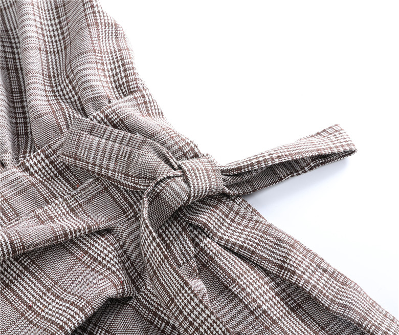 VK旗艦店 韓系復古V領格紋假兩件不規則襯衫長袖洋裝